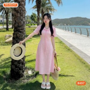 Cận cảnh đường may tinh tế trên mẫu đầm BEMINE B497.