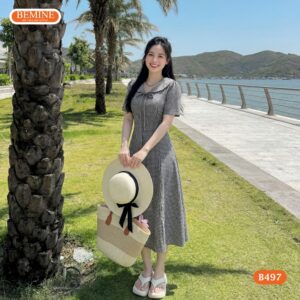 Họa tiết caro cổ điển trên mẫu đầm BEMINE B497.