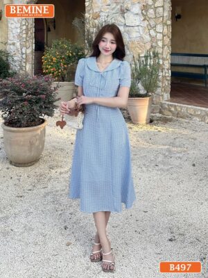 Thiết kế cổ thủy thủ tinh tế trên mẫu đầm chữ A mã số B497.