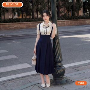 Thiết kế cổ đức trang trọng trên mẫu đầm chữ A mã số B501.