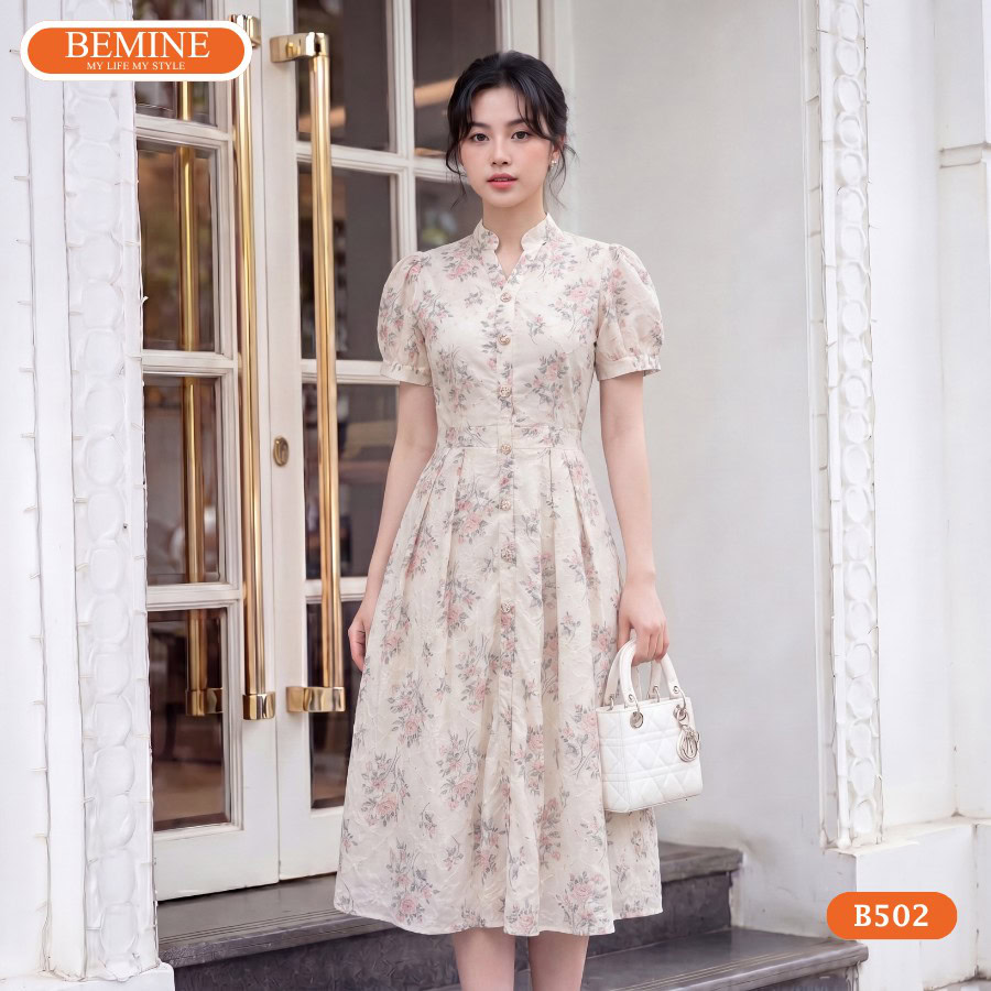 Đầm thiết kế BEMINE B502 chất liệu vải xô thêu cao cấp.
