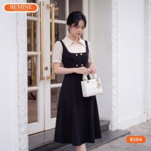 Hình ảnh thực tế đầm chữ A phối tơ BEMINE mã số B504.