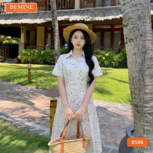 Đầm Thiết Kế BEMINE B508 cổ sơ mi in hoa dáng dài thanh lịch.