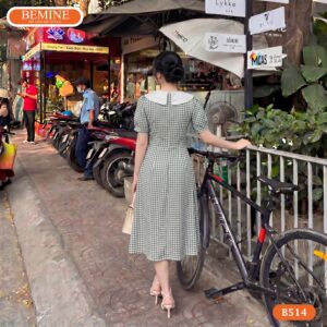 Cận cảnh đường may sắc sảo của mẫu đầm thiết kế BEMINE B514.