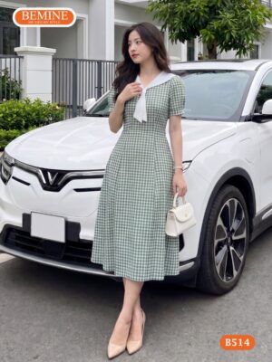 Đầm Thiết Kế BEMINE Cổ Thủy Thủ Caro Dáng Chữ A B514 hình ảnh