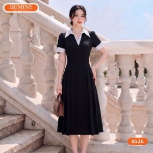 Cận cảnh đường may sắc sảo của đầm thiết kế BEMINE B526.