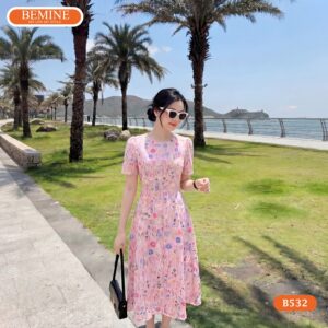 Phong cách thời trang nữ tính quý phái cùng đầm thêu hoa B532.