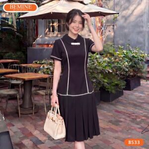 Cận cảnh đường may sắc sảo của mẫu đầm thiết kế BEMINE B533.