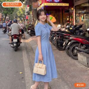 Hình ảnh thực tế mẫu đầm cổ đức đính cúc BEMINE mã số B534.