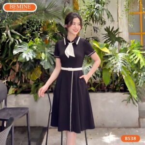 Hình ảnh thực tế mẫu đầm phối nơ BEMINE mã số B538.