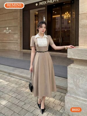 Đầm thiết kế BEMINE B602 cổ sơ mi phối thanh lịch.