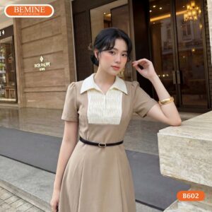Thiết kế cổ sơ mi chỉn chu trên mẫu đầm phối BEMINE B602.