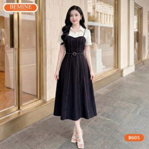 Hình ảnh thực tế đầm chữ a cổ đức BEMINE mã số B605.