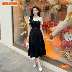 Đầm thiết kế BEMINE dáng chữ a cổ đức chạy viền B605