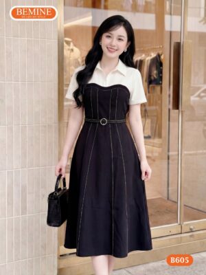 Đầm thiết kế BEMINE B605 dáng chữ A cổ đức thanh lịch.