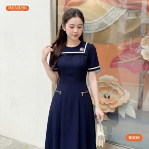 Hình ảnh thực tế đầm chữ A viền trắng BEMINE mã số B606.