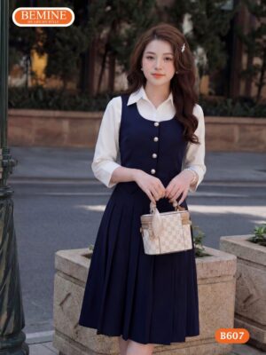 Đầm Thiết Kế BEMINE Cổ Sơ Mi Giả Yếm Chữ A B607