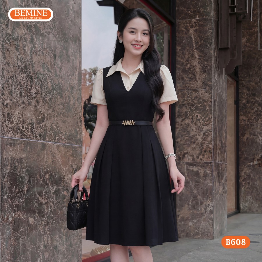Đầm thiết kế BEMINE B608 dáng chữ A cổ sơ mi thanh lịch.