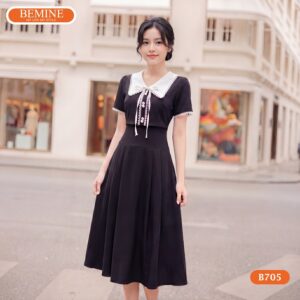 Chất liệu vải cao cấp phối ren của mẫu đầm BEMINE B705.