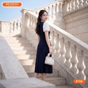Hình ảnh thực tế đầm cổ tròn peplum BEMINE B706 chuẩn phom dáng.
