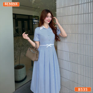 Đầm Thiết Kế BEMINE Cổ Đức Kẻ Sọc Dáng Chữ A B535