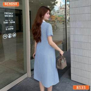 Đầm Thiết Kế BEMINE Cổ Đức Kẻ Sọc Dáng Chữ A B535
