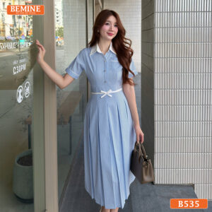 Đầm Thiết Kế BEMINE Cổ Đức Kẻ Sọc Dáng Chữ A B535