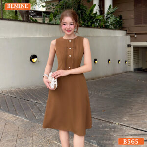Đầm thiết kế BEMINE cổ tròn sát nách xếp li dáng chữ A B565