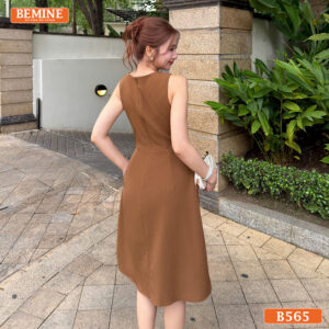 Đầm thiết kế BEMINE cổ tròn sát nách xếp li dáng chữ A B565