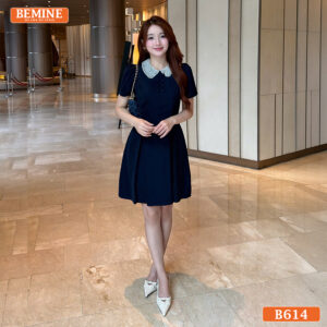 Đầm thiết kế BEMINE cổ sen đính cườm dáng ngắn B614
