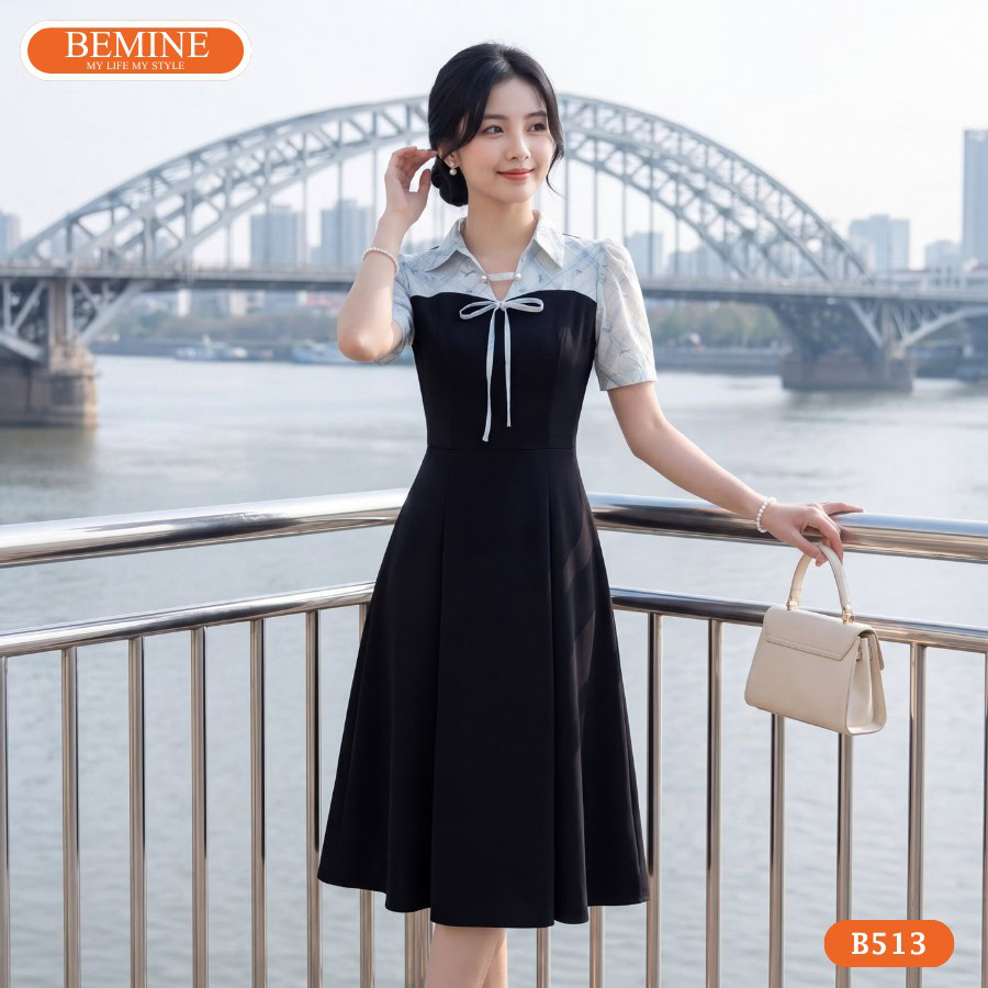 Mẫu đầm chữ a BEMINE B513 giúp tôn dáng và che bụng hiệu quả.