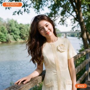 Chi tiết đính hoa thủ công tinh tế trên mã sản phẩm B522.
