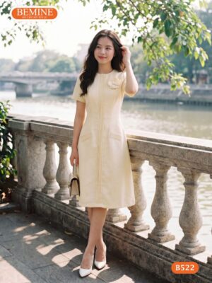 Cận cảnh đường may sắc sảo của mẫu đầm BEMINE B522.