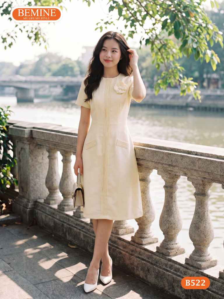 Cận cảnh đường may sắc sảo của mẫu đầm BEMINE B522.