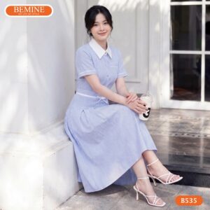 Mẫu đầm chữ a BEMINE B535 chất liệu kate sọc cao cấp.
