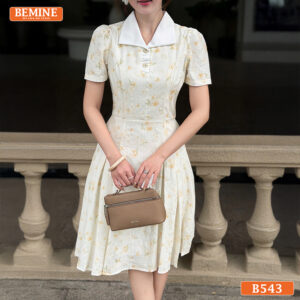 Đầm thiết kế BEMINE cổ sơ mi họa tiết hoa dáng chữ A B543