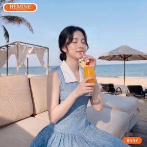 Người mẫu diện đầm chữ a cổ sơ mi sát nách BEMINE mã B547.