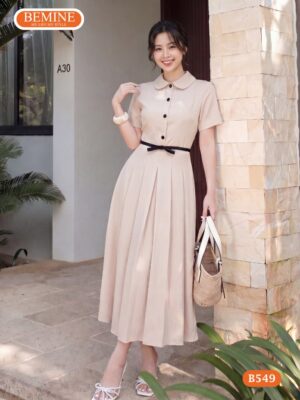 Đầm thiết kế BEMINE cổ sen đính cúc dáng chữ a B549