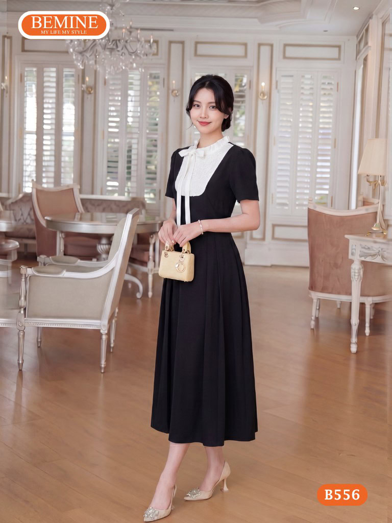 Đầm thiết kế BEMINE cổ tròn phối ren dáng chữ A B556 1 Đầm thiết kế BEMINE B556 sử dụng chất liệu vải cao cấp.