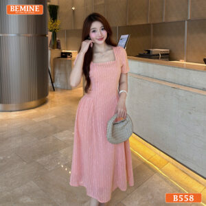 Đầm BEMINE cổ vuông voan tơ kim tuyến dáng dài B558