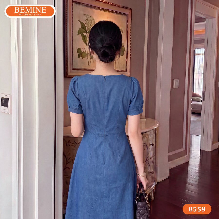 Đầm thiết kế BEMINE cổ vuông xếp ly ngực dáng chữ A B559 3 Cận cảnh đường may sắc sảo của mẫu đầm thiết kế BEMINE B559.