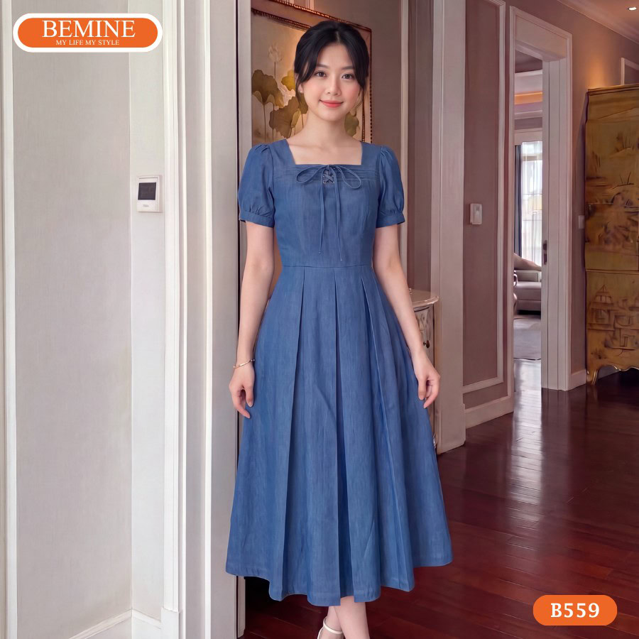 Đầm đỏ rượu dáng chữ A chiết eo cao giấu bụng dưới khéo léo