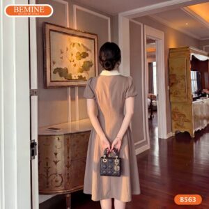 Cận cảnh đường may sắc sảo của mẫu đầm thiết kế BEMINE B563.