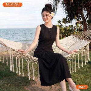 Cận cảnh đường may sắc sảo của mẫu đầm thiết kế BEMINE B566.