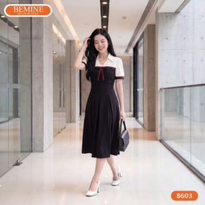 Hình ảnh thực tế đầm công sở BEMINE B603 phom dáng chuẩn.
