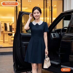 Hình ảnh thực tế đầm tiệc công sở BEMINE B614 phom dáng chuẩn.