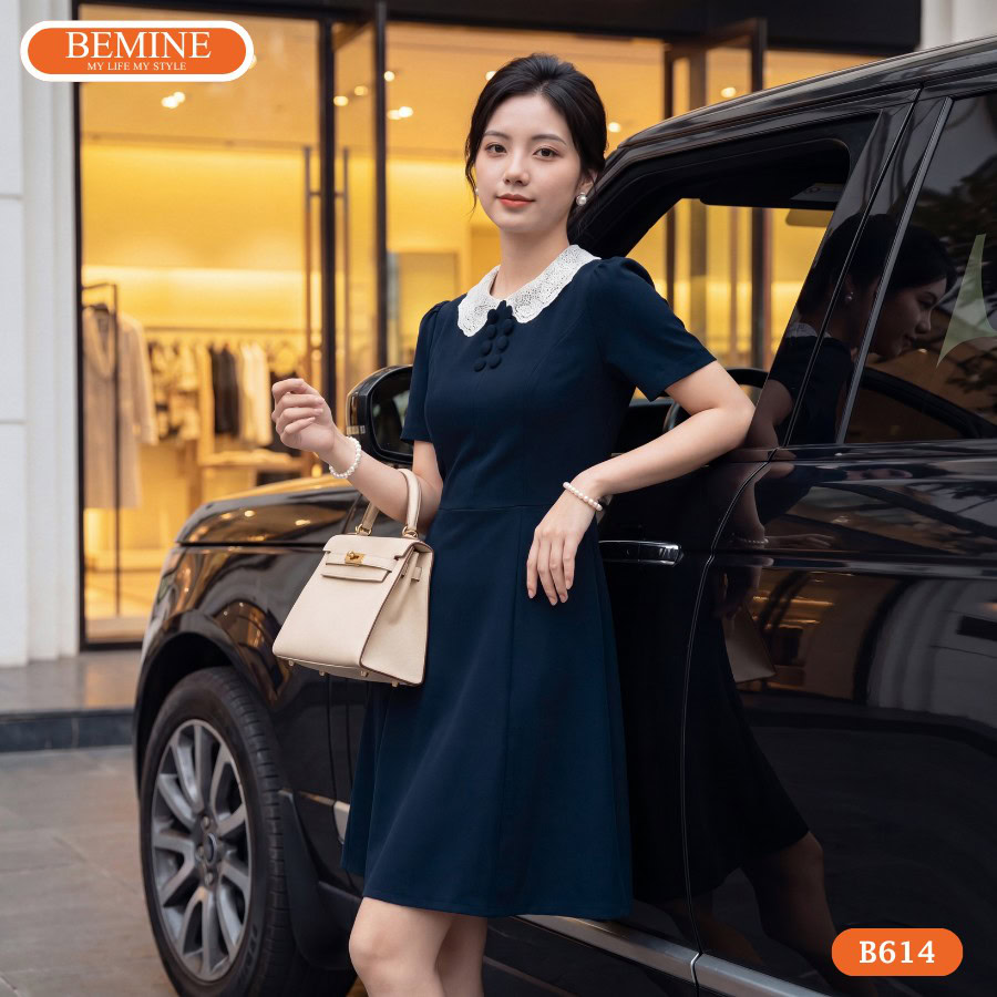 Đầm thiết kế BEMINE cổ sen đính cườm dáng ngắn B614 4 Đầm thiết kế BEMINE B614 mang lại diện mạo nữ tính ngọt ngào.