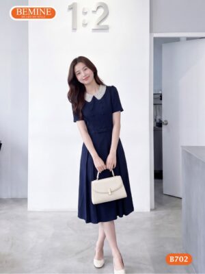 Đầm thiết kế BEMINE B702 cổ sen đính cườm sang trọng.