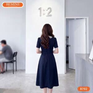 Cận cảnh đường may sắc sảo của đầm công sở BEMINE B702.