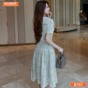 Đầm thiết kế BEMINE cổ nơ kẻ sọc dáng chữ A B707
